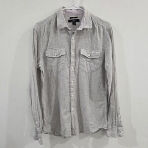 Marc Anthony Mens Linen Button Up Shirt Size Small Slim Fit Gray
